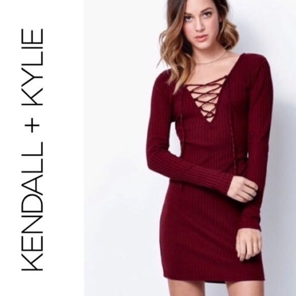 Kendall & Kylie Dresses & Skirts - Kendall & kylie burgundy lace up dress size S